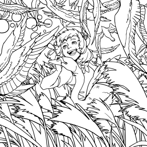 Girl with Swans Coloring Page