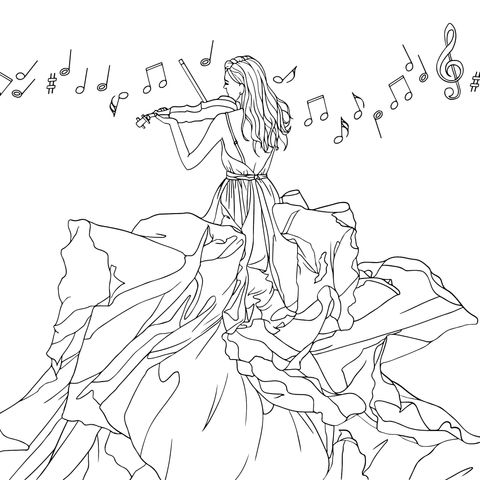 Coloring Page of a Girl Playing the Violin