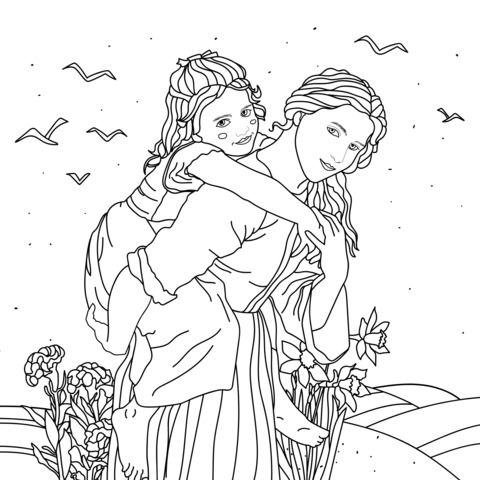 Heart - warming Mother - Daughter Moment Coloring Page