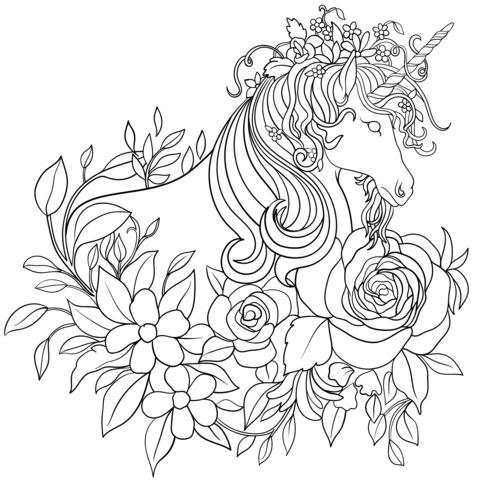 Dreamy Unicorn and Flower Coloring Page