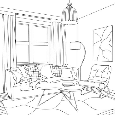 Fresh - style Living Room Coloring Page