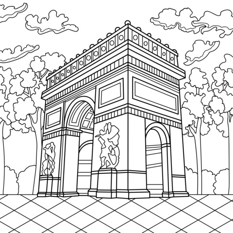 Coloring Page Illustration of the Arc de Triomphe