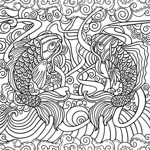 Double Koi Fish Coloring Page