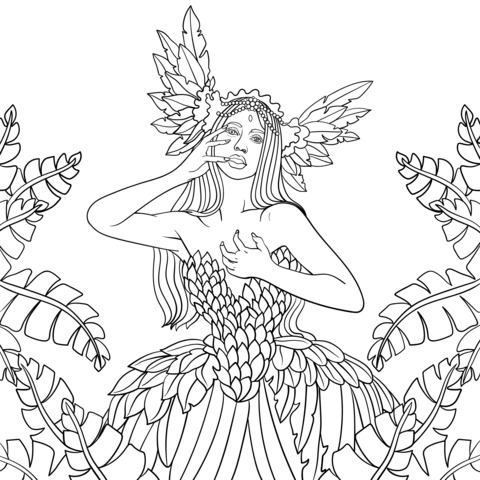 Fantasy Feathered Fairy Coloring Page