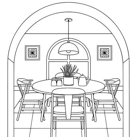 Cozy Restaurant Interior Coloring Page