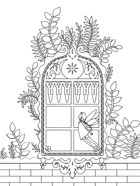 Coloring Page of a Fairy by the Window