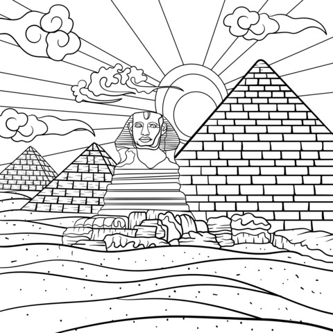 Egyptian Pyramids and Sphinx Coloring Page