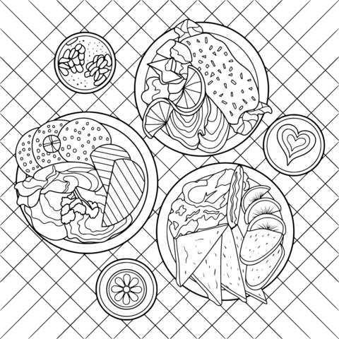 Food - themed Coloring Page: Diverse Dishes Await Your Colors