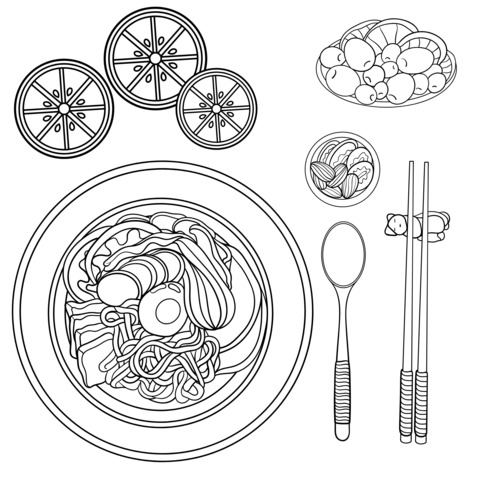 Delicious Noodles - Themed Coloring Page