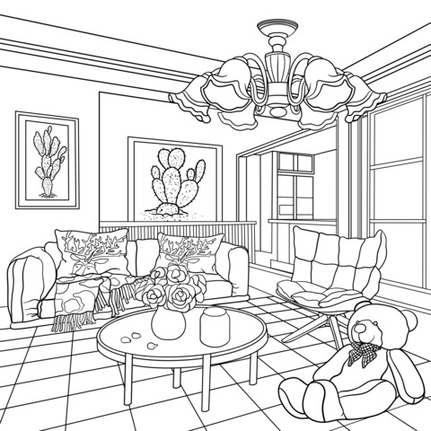 Cozy Living Room Coloring Page