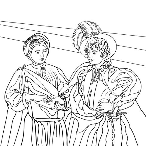 Medieval - Costumed Figures Coloring Page