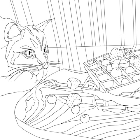 Cat and Waffles Coloring Page