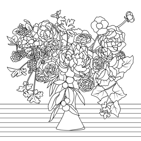 Colorful Flower Bouquet in Vase Coloring Page