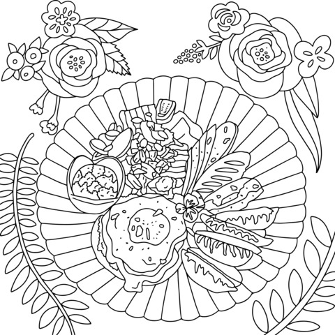 Colorful Food and Flower Coloring Page