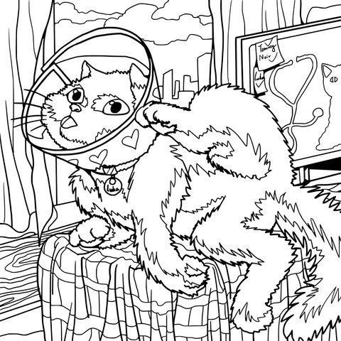 Black Cat with Elizabethan Collar Coloring Page