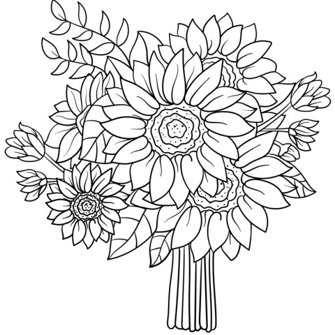 Sunflower Bouquet Coloring Page