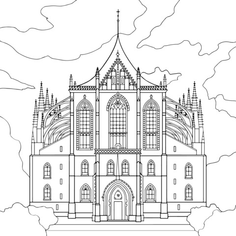 Beautiful Gothic Church Coloring Page