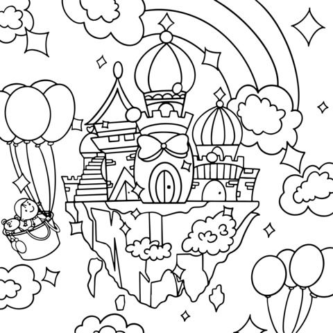 Dreamy Floating Castle Coloring Page