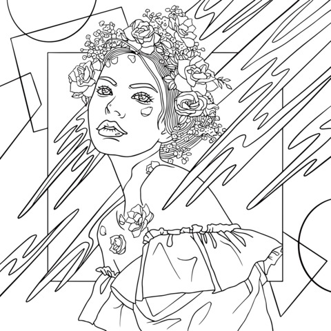 Creative Flower - adorned Girl Coloring Page