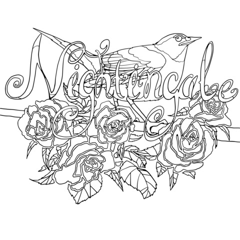 Nightingale and Roses Coloring Page