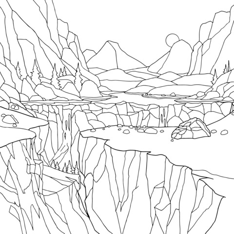 Magnificent Canyon Landscape Coloring Page