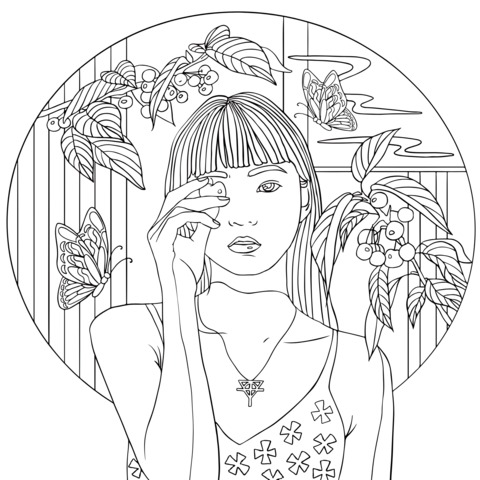 Beautiful Girl Illustration Coloring Page