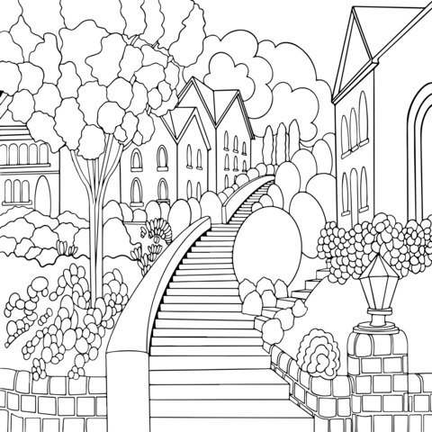 Beautiful Street Scene Coloring Page