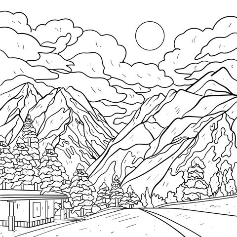 Beautiful Mountain Landscape Coloring Page