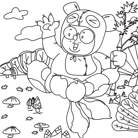 Coloring Page of a Child Dressed as an Adorable Panda