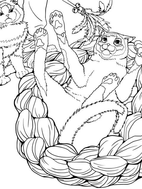 Coloring Page of Playing Cats