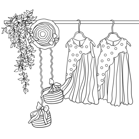 Fashionable Clothing and Accessories Coloring Page