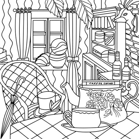 Cozy Indoor Scene Coloring Page