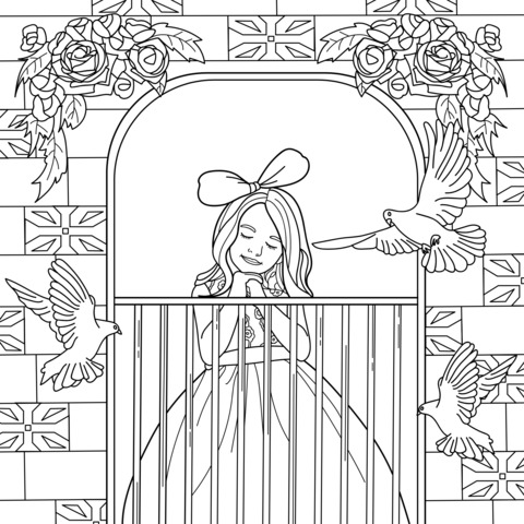 Princess and Pigeons Coloring Page