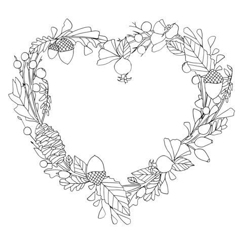 Heart - shaped Autumn Elements Coloring Page