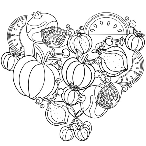 Heart - shaped Fruit Coloring Page