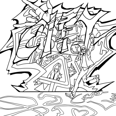 Dynamic Graffiti - style Coloring Page, Unleash Creative Vitality