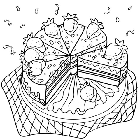 Página para colorear de delicioso pastel de fresas