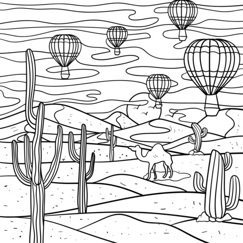 Hot - air Balloons and Camel in the Desert