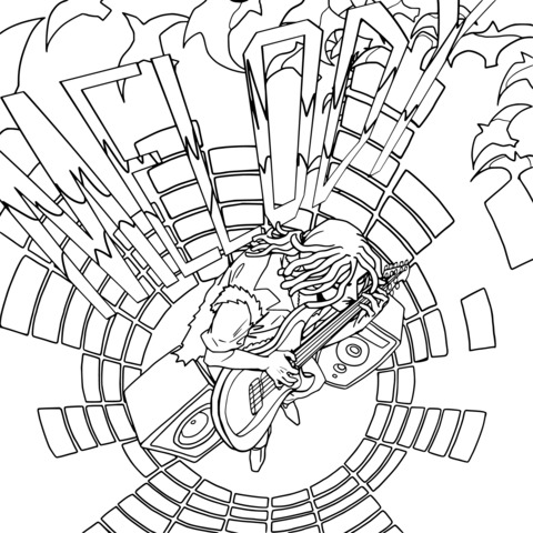 Rock - themed Coloring Page: A Person Playing the Guitar Passionately