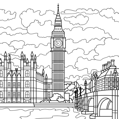 Coloring Page of London's Iconic Buildings