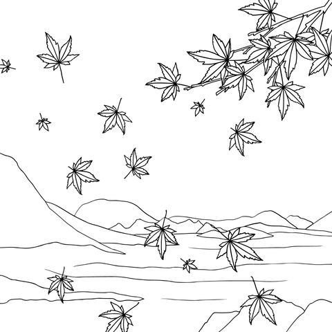 Autumn Maple Leaves Falling Coloring Page