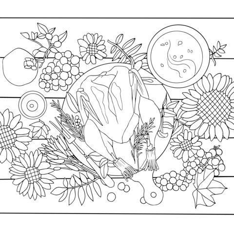 Thanksgiving Roast Chicken Coloring Page