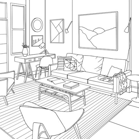 Cozy Living Room Coloring Page