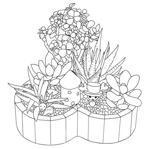 Succulent Potted Plants Coloring Page