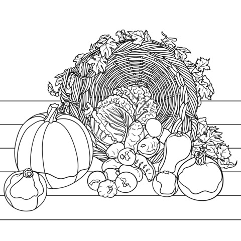 Autumn Harvest Fruits and Vegetables Coloring Page