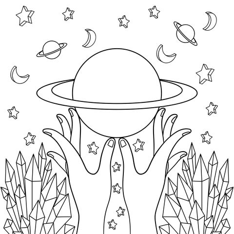 Dreamy Star - filled Sky and Hands Coloring Page