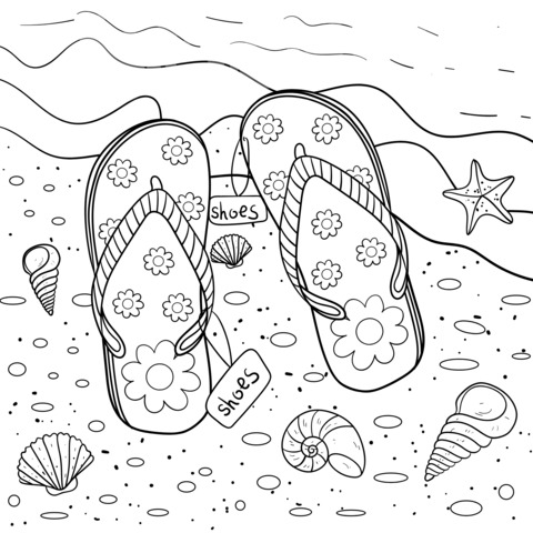 Floral - decorated Flip - flops on the Beach