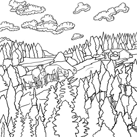 Pastoral Scenery Coloring Page