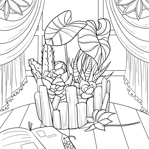 Potted Plants by the Window Coloring Page