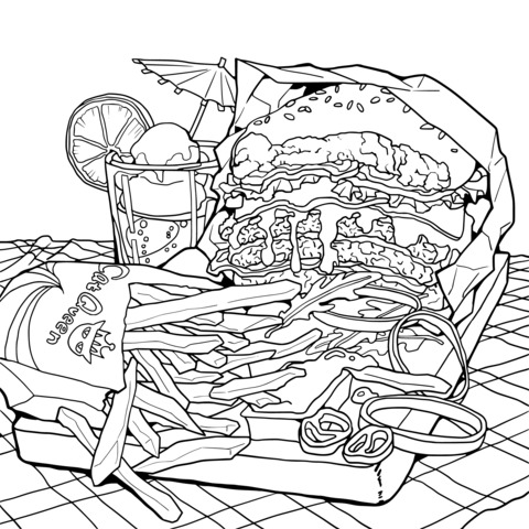 Delicious Fast - Food Themed Coloring Page